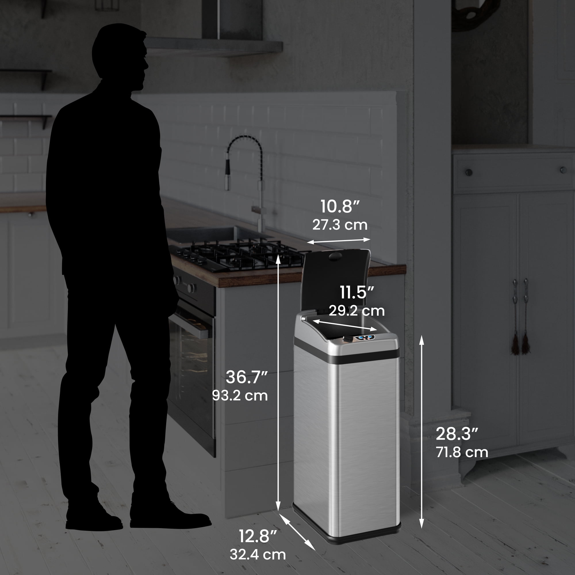 iTouchless IT13RX 13 Gallon Touchless Kitchen Garbage Trash Can, Stainless Steel