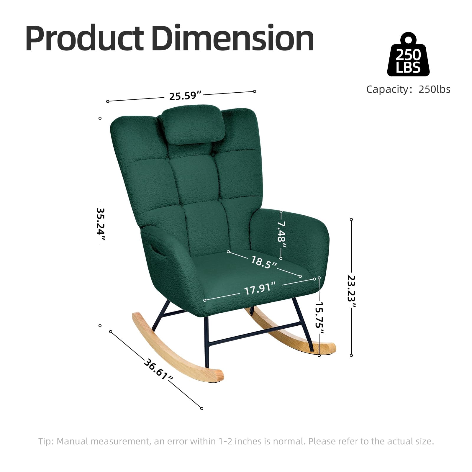 Huisuilinss Nursery Rocking Chair,Rocking Chair Nursery,Upholstered Glider Rocker With High Backrest Armchair,Accent Chair Padded Seat,Reading Chair For Living Room Bedroom Office,Without Ottoman