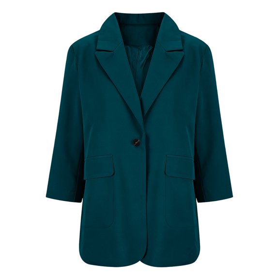 GILIGEGE Women's Oversized Solid‑Color Blazer Jacket,Long‑Sleeve Lapel‑Collar Button‑Down Suit Outerwear with Side Pockets,Trendy Business‑Casual Dressy Coat for Office Work Daily Blackish Green L