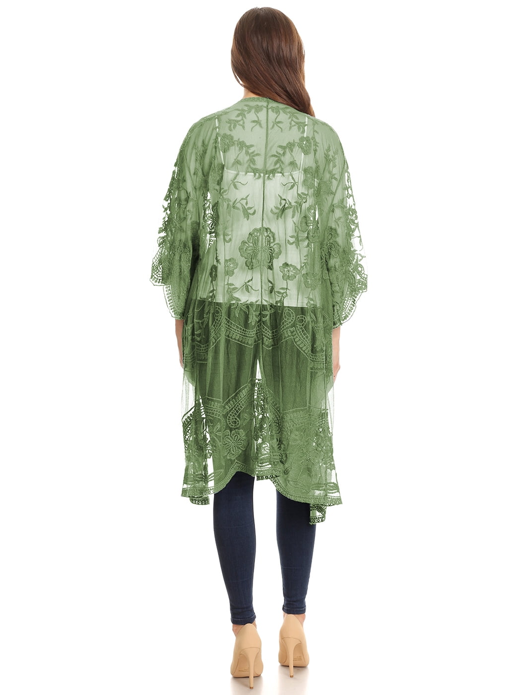 Women's Summer Sheer Duster Cover Ups Embroidered Floral Crochet