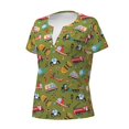 thumbnail image 3 of Wukai Transportation Prints Casual V-Neck Graphic Tees for Women: Lightweight and Breathable Summer Tops with Stylish Design-Large, 3 of 8