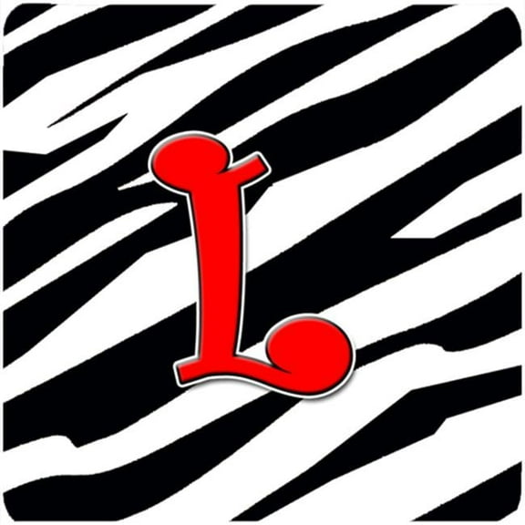 Monogram - Zebra Red Foam Coasters, Initial Letter L - Set 4, 3.5 x 3.5 In.