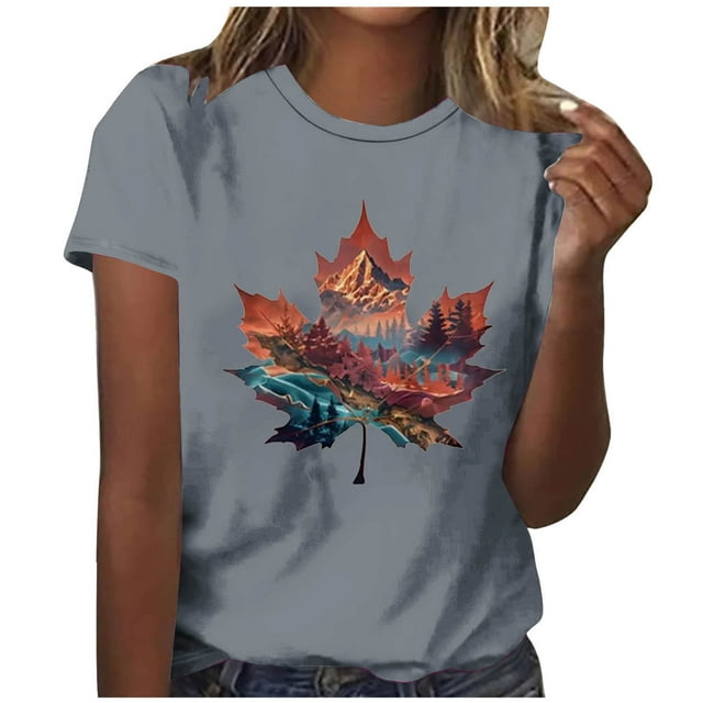 Tops de Manga Corta de Verano para las Mujeres Imprimir Blusa de Cuello Redondo, Moda Ligera de Poliéster Spandex