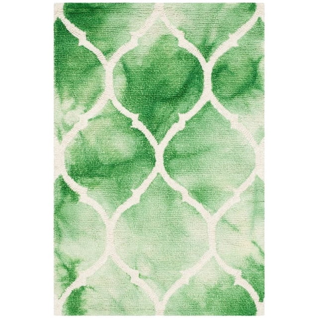 Safavieh Dip Dye Collection DDY685Q Handmade Moroccan Ogee Geometric Watercolor Green and Ivory Wool Square Area Rug (7' Square)