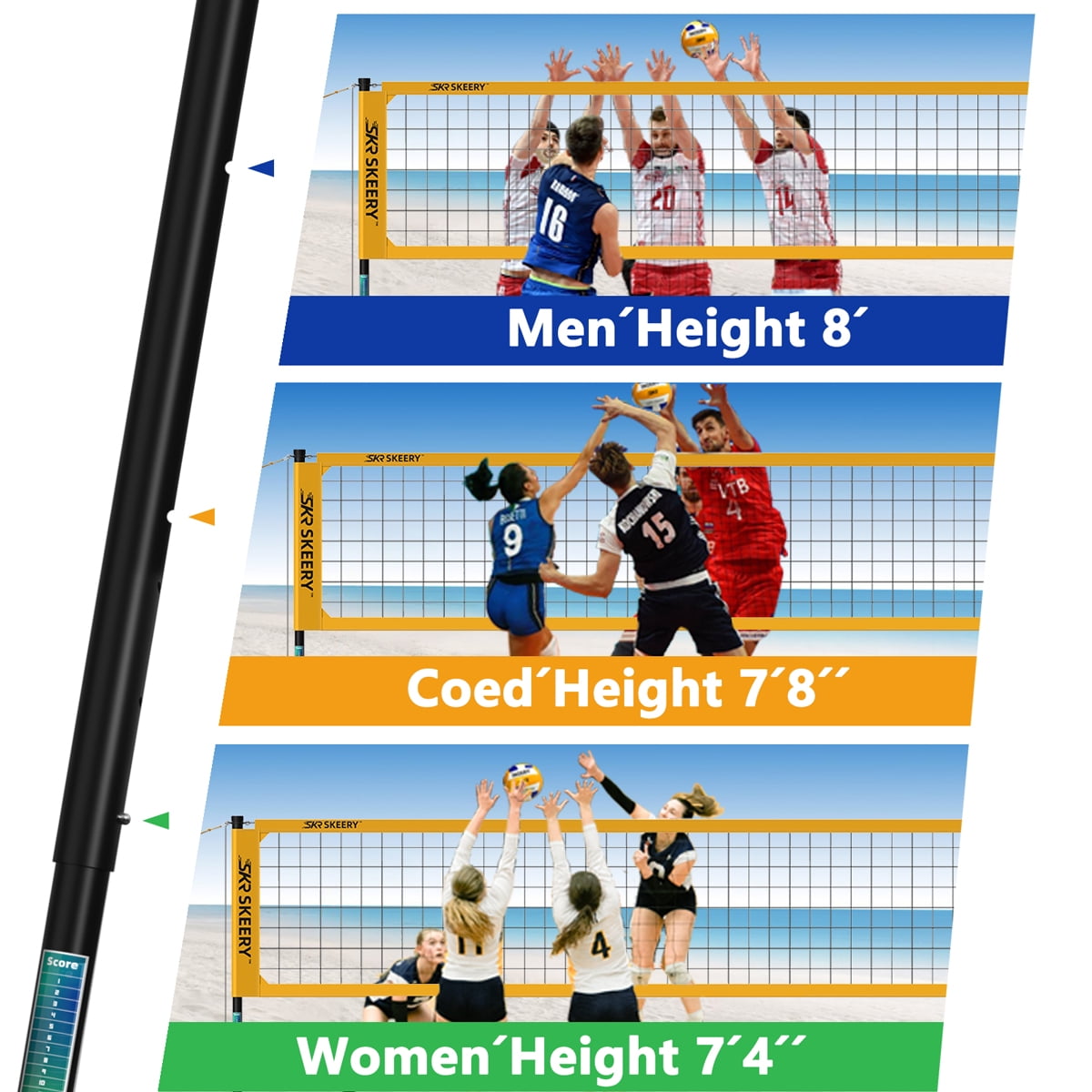 SKEERY Outdoor Heavy Duty Volleyball Net Set, Anti-Sag Design, Adjustable Aluminum Poles, Portable Volleyball Net for Backyard,Grass and Beach（Yellow)