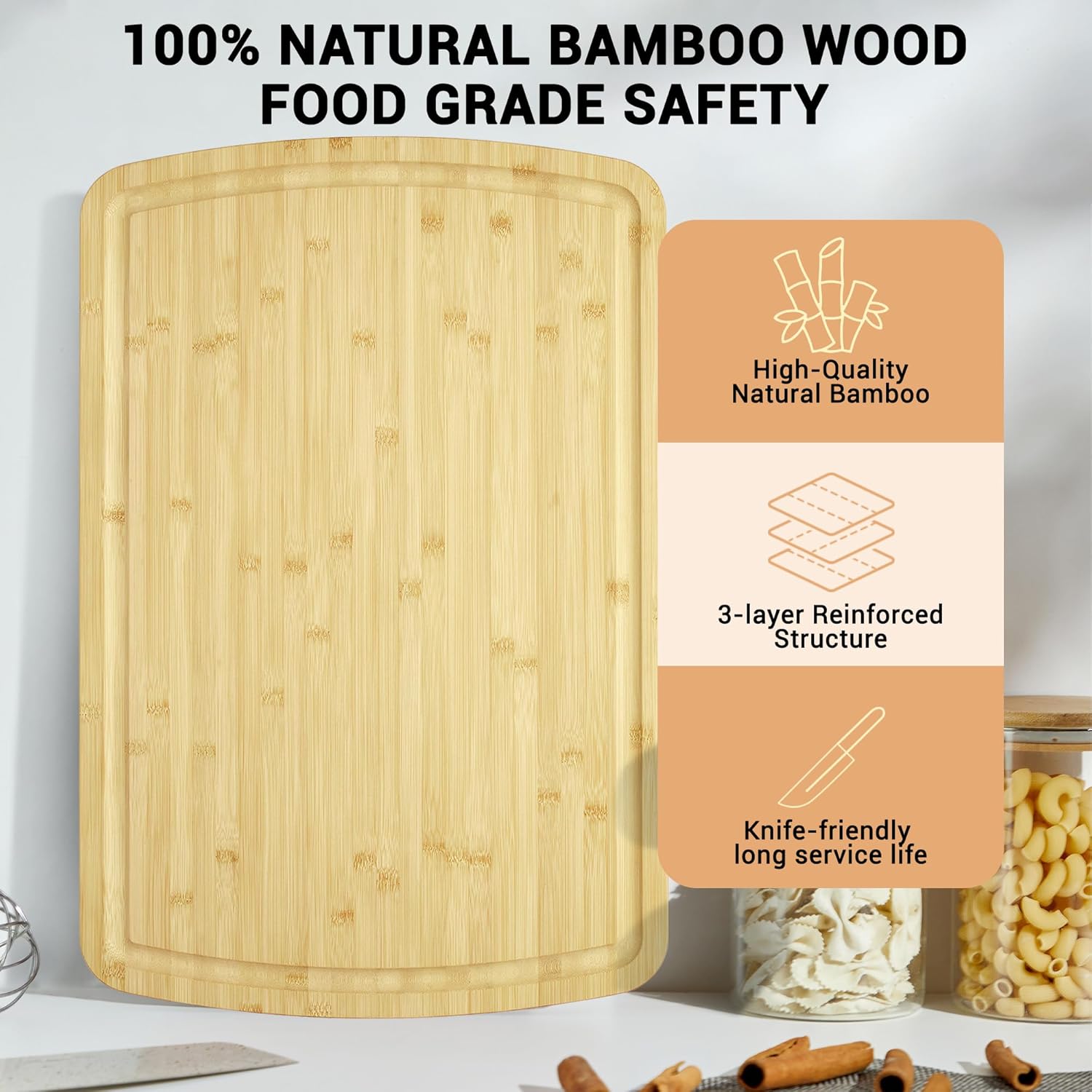 30"x20" Extra Large Bamboo Cutting Board， Wood Gas Stove Top Cover, Chopping Board with Deep Juice Grooves, Reversible & Non-Slip