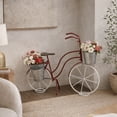 thumbnail image 3 of DecMode 31" x 15" x 23" Red Metal Bike Plantstand with Basket and Saddle Bag Planters, 3 of 11