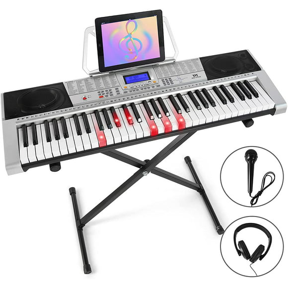 Mustar 61 Lighted Keys Electric Portable Keyboard Piano with Stand, Headphones, Microphone