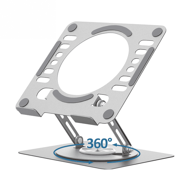 Tecfino Laptop Stand for Desk, 360° Rotating Adjustable Metal Laptop Riser, Foldable Holder for 10-17 inch Laptops, Sliver