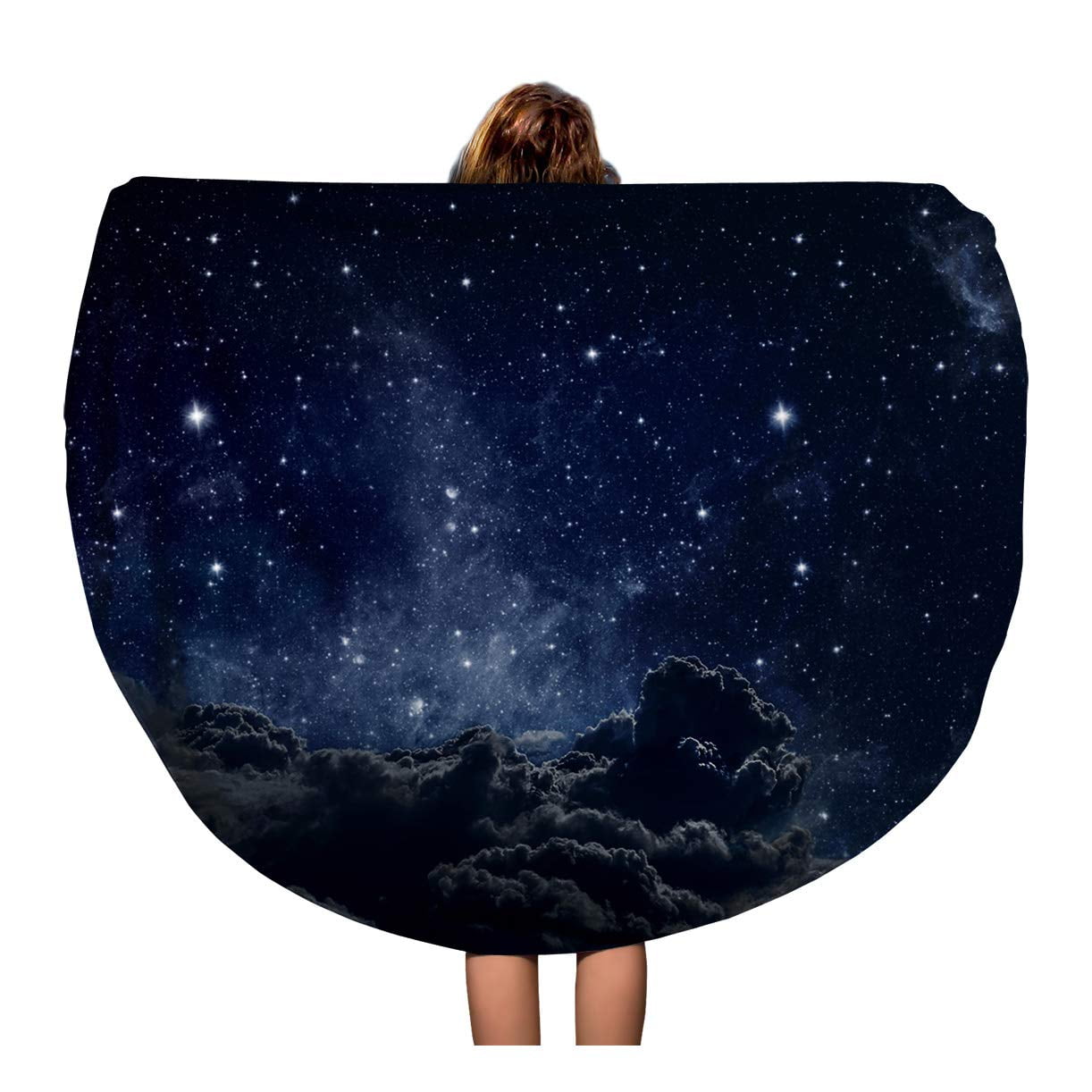 NUDECOR 60 inch Round Beach Towel Blanket Night Sky Stars Moon and Clouds of This Furnished Travel Circle Circular Towels Mat Tapestry Beach Throw