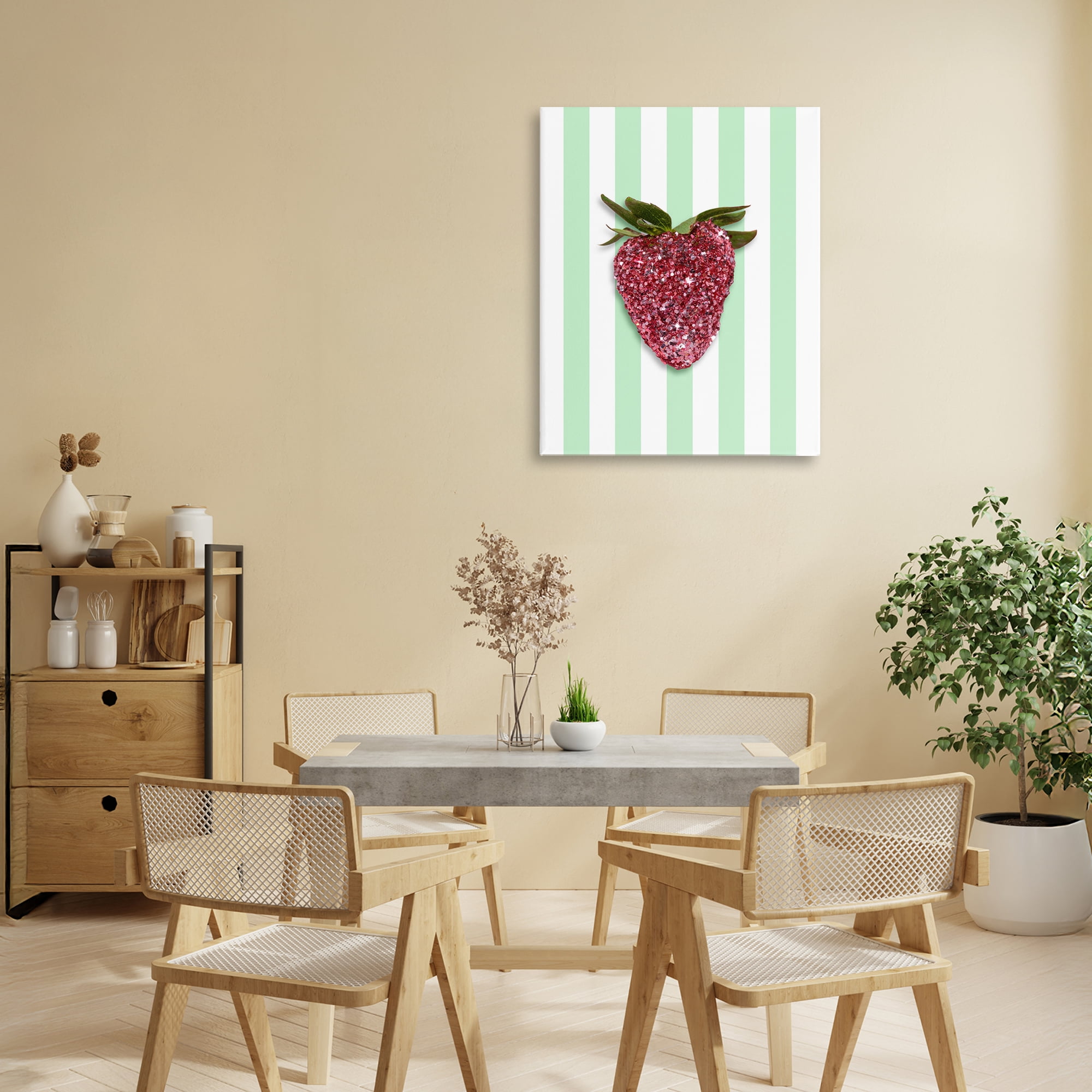 Stupell Industries Glimmer Cherry on Green Stripes Canvas Wall Art, design by LISH Creative