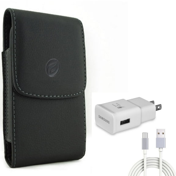 Fast Home Charger w Case Belt Clip for Samsung Galaxy S21,S20 - Type-C 6ft USB-C Cable , Leather Holster Cover