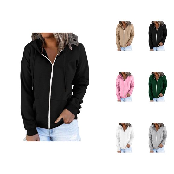 Essentials Hoodies for Women 2025 Fall Winter Long Sleeve Zip Up Hoodie with Pockets Hooded Sweatshirt Women Jacket