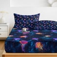thumbnail image 6 of Queen Size Fitted Sheet Set - Jellyfish 3 Piece Bedding Sets 16" Deep Pocket Fitted Sheet with 2 Pillowcases, Blue Urple Orange Ocean Starry Sky Coastal Brushed Microfiber Hotel Luxury Bed Sheets, 6 of 9