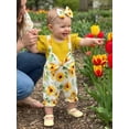thumbnail image 5 of BemeyourBBs Toddler Baby Girl Summer Clothes Spring Fall Winter Romper Floral Print Patchwork Short Sleeve Fake Two-piece Jumpsuit with Headband Set 2 Piece Outfits, 5 of 9