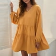 thumbnail image 4 of Vestido informal de manga larga con cuello en V y mangas abullonadas de Color sólido a la moda de otoño para mujer Fridja  yut3984, 4 of 5