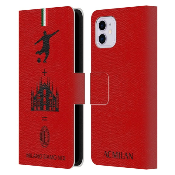 Head Case Designs Officially Licensed AC Milan Crest Patterns Red Leather Book Wallet Case Cover Compatible With Apple iPhone 11