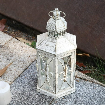 

Candle Lantern 10.2 Inch Chandelier Chic Style Lamp with Fleur De Lys Patterns Classic French Style Decorations for Home Bedroom Wedding Parties Patio Small - Vintage White