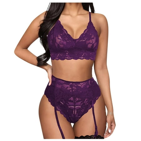 

Knosfe Lingerie for Women Bodysuit Lace Babydoll Floral Cami V Neck Sexy Lingerie Set for Women Plus Size Purple L