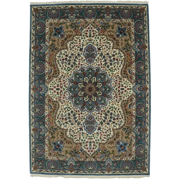 Cream Floral Kirman 7X9 Oriental Rug