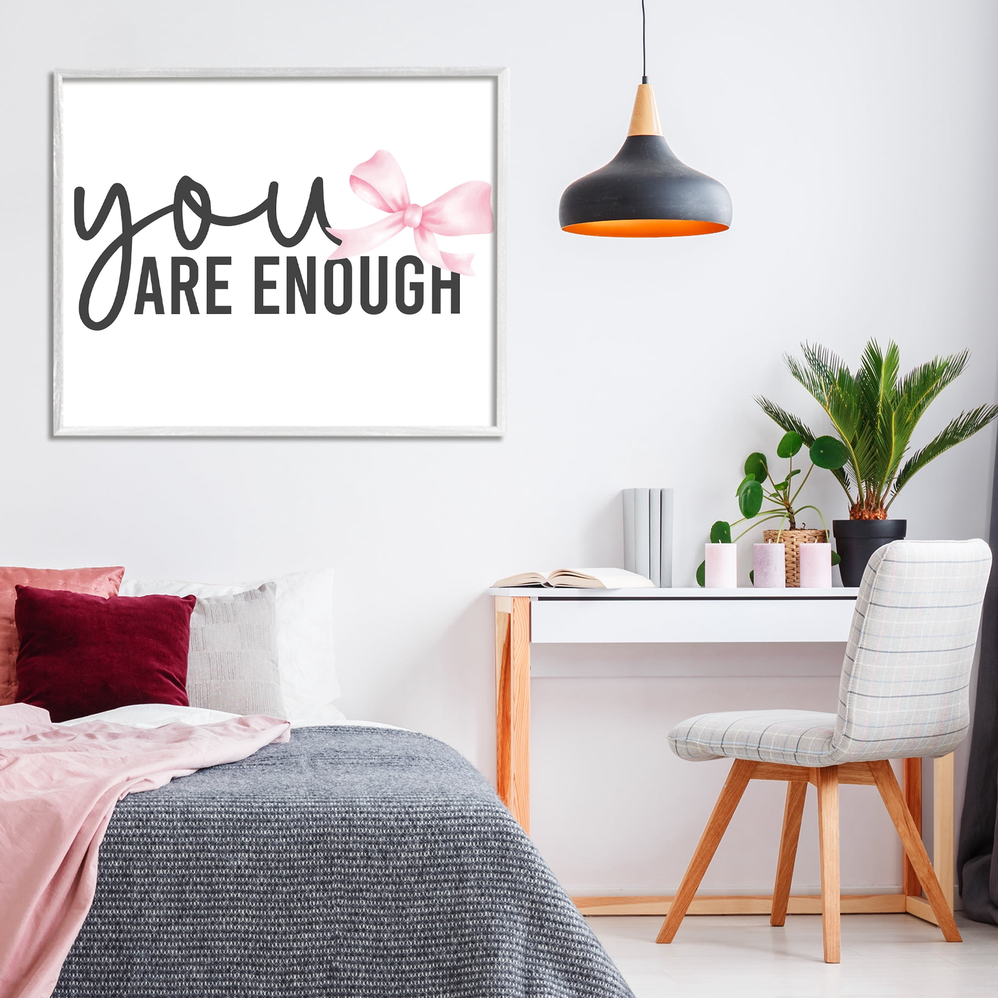 Stupell Industries You Are Enough with Ribbon White Framed Giclee Art, design by Kim Allen