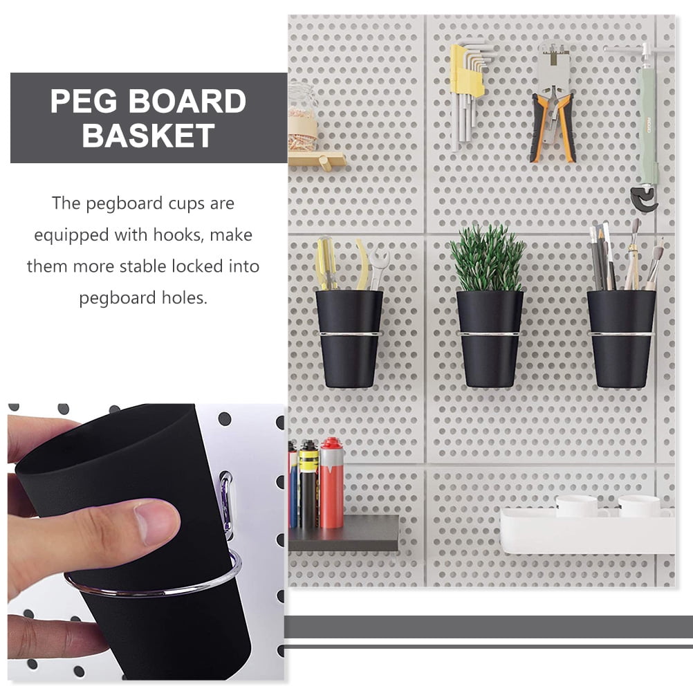 Peg Board Hook Pegboard Cup with and Loop Black Storage Bin Stainless Steel Pp 5 Sets