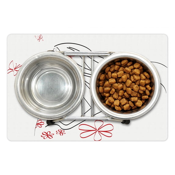 Animal Pet Mat for Food and Water, Young Girl in Dress with Flower Ornamentals Butterfly Blowing Hair Art, Non-Slip Rubber Mat for Dogs and Cats, 18" X 12", by Ambesonne