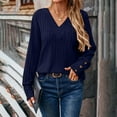 thumbnail image 2 of ManxiVoo Womens V Neck Knit Top Long Sleeve Pullover with Decorative Buttons Soft Comfortable Casual Shirt Blouse XL Size Navy, 2 of 4