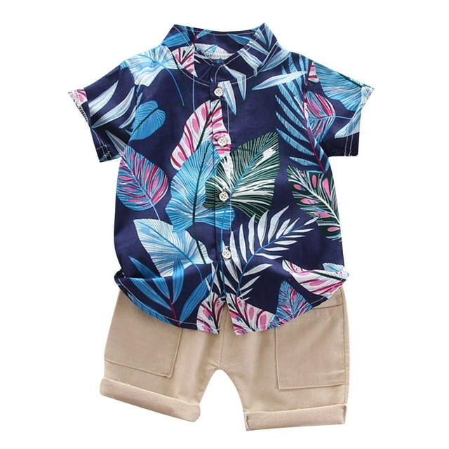 Odeerbi 1-6 Años Conjunto de Verano Para Niños Hawaiano Camisa de Manga Corta de Algodón Estampado Tropical Conjunto Corto Camisa Gráfica Conjunto de Dos Piezas