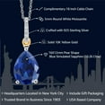 thumbnail image 2 of Gem Stone King 925 Sterling Silver and 10K Yellow Gold Pear Shape Blue Simulated Sapphire and White Moissanite Pendant Necklace for Women (10.26 Cttw, with 18 inch Chain), 2 of 4