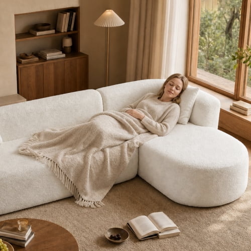 109.4" Boneless Modular Sectional Sofa with L-Shaped Chaise, Cloud-Like Chenille Couch, No Assembly Required, White