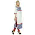 thumbnail image 3 of Bimba Women White Indian Ethnic Kurti 3/4th Sleeve Tunic Long Blouse Top, 3 of 5