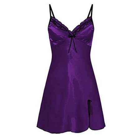 

Nananla Ladies Nightgrown Sexy V-Neckline Solid Color Homewear Pajamas Lingerie Sets