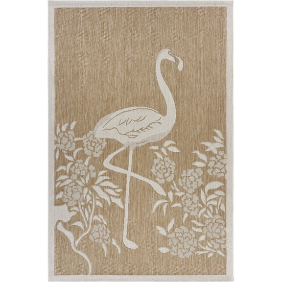 LR Home Camila 1'10" x 3', Beige Flamingo Fade, Stain, and Moisture Resistant Indoor/Outdoor Area Rug