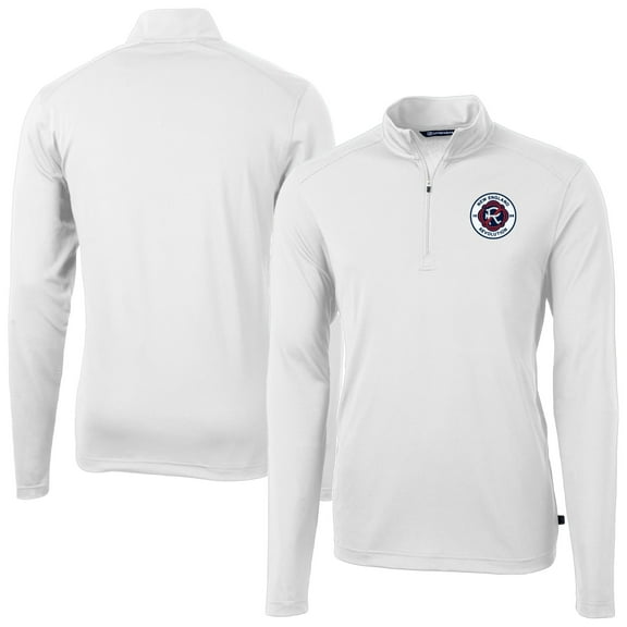 Men's Cutter & Buck White New England Revolution DryTec Virtue Eco Pique Recycled Quarter-Zip Pullover