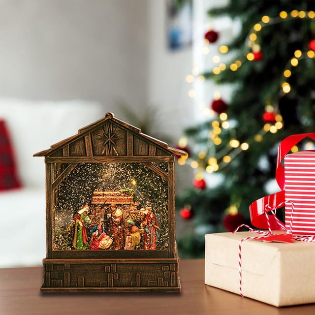 Bola de nieve navideña con caja musical, escena de Natividad iluminada, adorno de escritorio, decoración navideña para oficina, fiestas, hogar y Casa de ocho estrellas