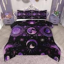 Manfei Tribal Moon Sun Bedding Comforter Set, Black Purple Bohemian Twin Comforter Sets, Vintage Western Mandala Reversible Bedding Set, Lightweight Room Decor, 2-Piece