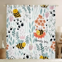 Homewish Leaf Plant Botanical Black Out Curtains, Kawaii Rustic Bee Curtains Pack of 2 (42x63 Each), Teens Kids Boys Girls Bedroom Curtains, Living Room Curtains Decor
