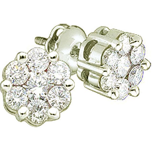 Dazzlingrock Collection 1.05 Carat (ctw) 14K Round White Diamond Ladies Cluster Style Flower Stud Earrings 1 CT, White Gold