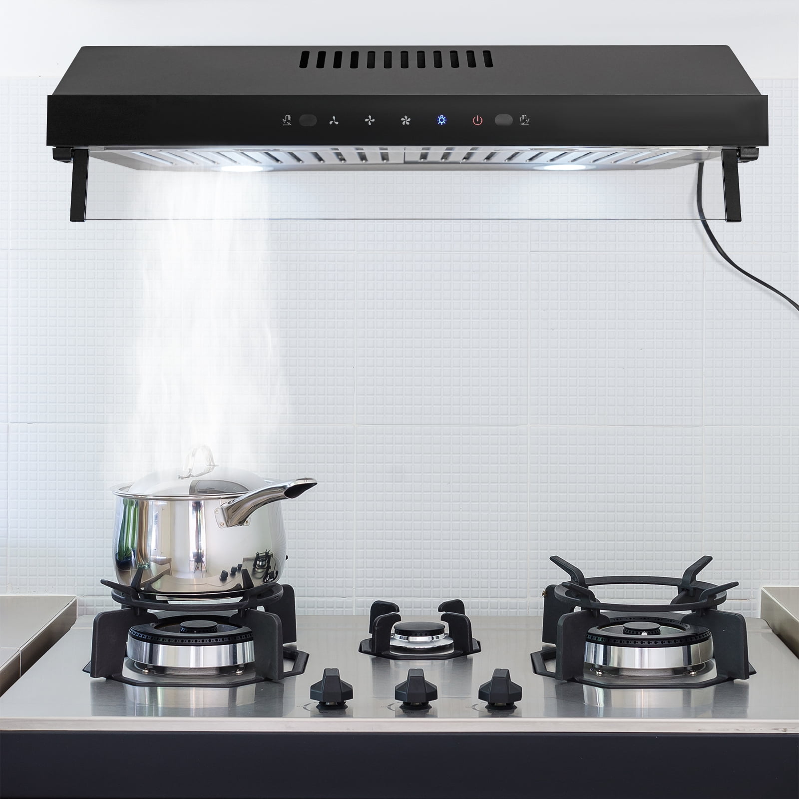 Miumaeov Under Cabinet Range Hood 24In Black Ducted/Ductless Range Hoods Kitchen Stove Vent Hood for Kitchen,3-speed Fan,Touch Control/Gesture Sensing (900CFM)
