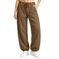 thumbnail image 2 of TARIENDY Women's Wide Leg Sweatpants with Pockets Wide Leg Cinch Bottom Casual Trousers Drawstring Low Rise Fall Sweat Pants Coffee XL, 2 of 9