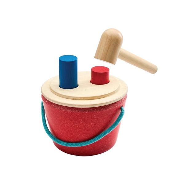 PlanToys® Hammering Peg Bucket | Montessori Wooden Hammering Toy for Toddlers 12M  | Develops Hand-Eye Coordination, Fine Motor Skills & Problem-Solving | Includes Pegs & Hammer