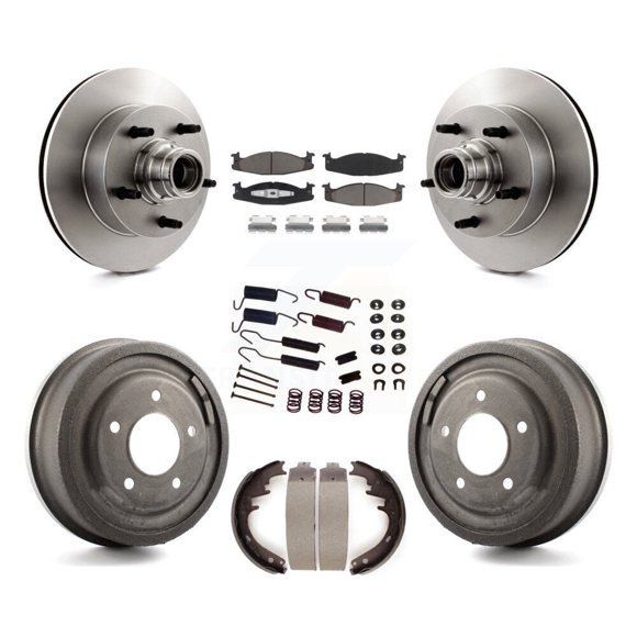 CMX Front Rear Disc Brake Rotors Hub Assembly Ceramic Pads and Drum Kit (7Pc) for Car 1994-1996 Ford E-150 Econoline Club Wagon K8C-102739