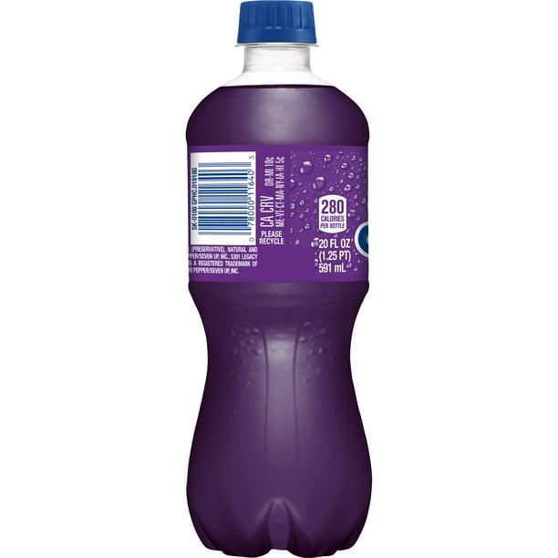 Sunkist Caffeine Free Grape Soda Pop, 20 fl oz Bottle, Bright