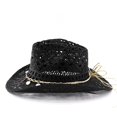 thumbnail image 3 of Sun Hats for Women And Men Solid Color Summer Western Cowboy Hat Hollowed Out Beach Straw Hat, 3 of 5