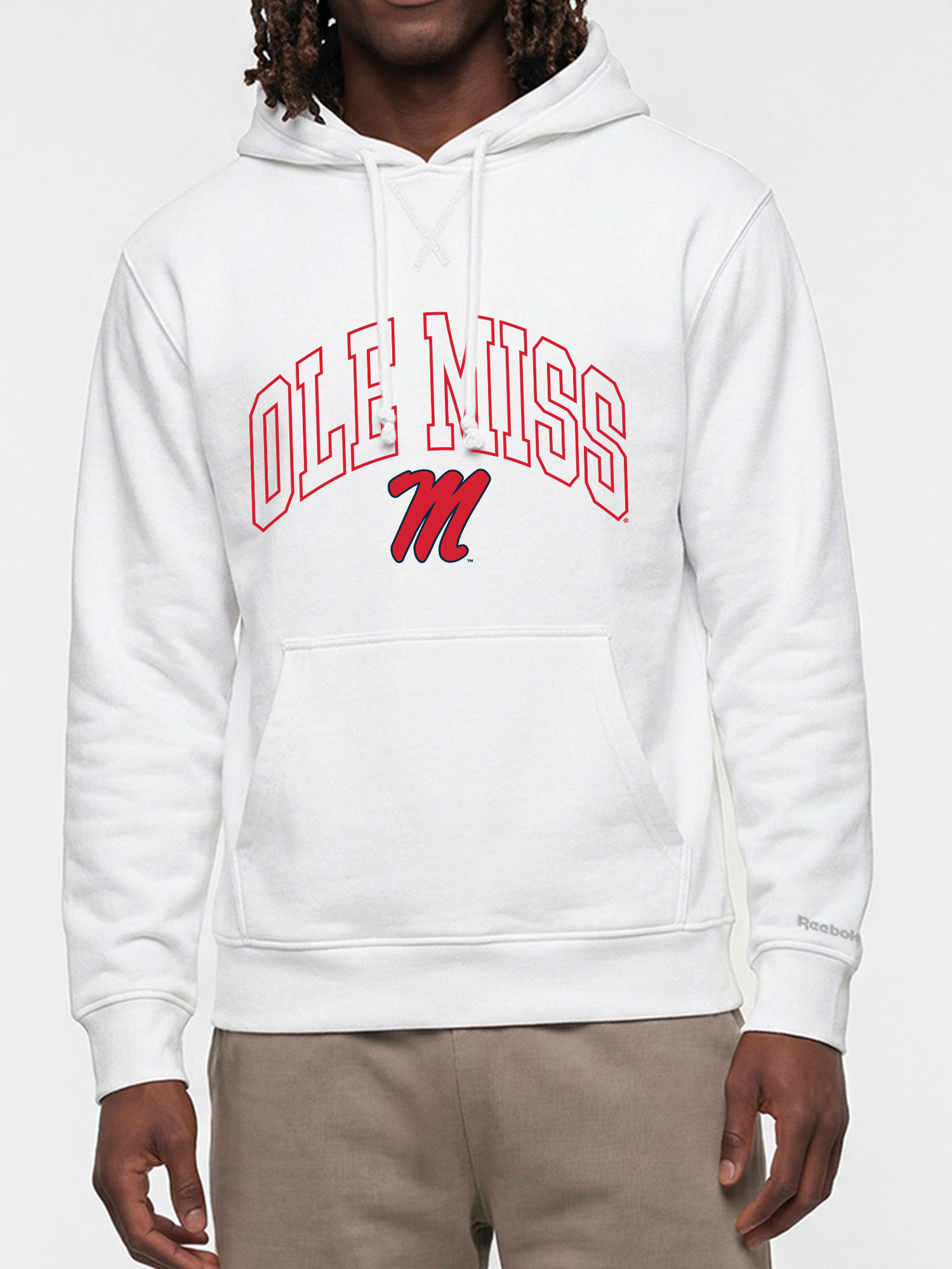 Ole Miss Rebels Reebok Mens White Hooded Sweatshirt