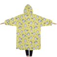 thumbnail image 2 of Oversized Wearable Blanket Hoodie,Yellow Cartoon Cat Unicorn Pattern Sherpa Blanket Hoodie with Super Pockets,Super Warm Fuzzy Pullover for Women & Men, 2 of 6