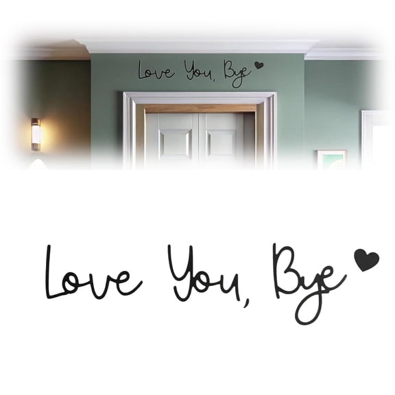 Love You Bye Sign Above Door, No-Punch Wooden Wall Decor with Glue Points, Valentine's Day and Home Welcome Sign