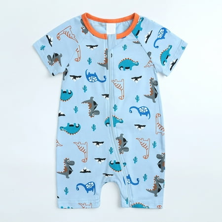 

KONBECA Baby Boys Girls Rompers Infants Pure Cotton Coverall Toddler Baby Boys Girls Bodysuit Cartoon Animal Pattern Short Sleeve Double Zipper Romper Jumpsuit Outfits (3-36 Months)