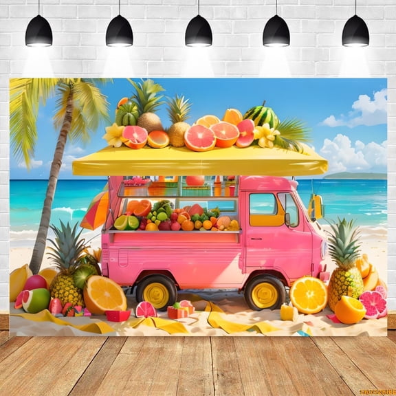 Summer Beach Photography Backdrop Tropical Seaside Beach Fruit Truck Store Holiday Party Kids Portrait Background Photo Studio